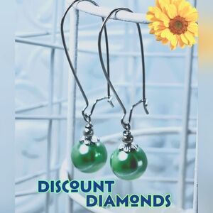 Green South Sea Shell 10 mm Pearl Earrings Wire Hook on 925 Silver